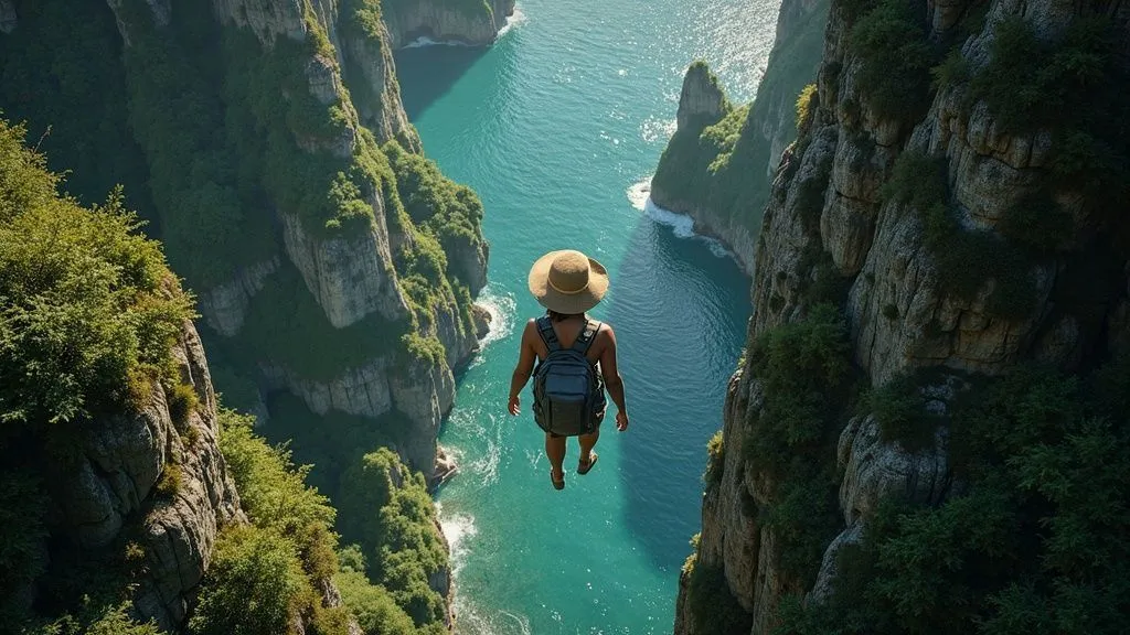 A stunning landscape with a traveler enjoying nature