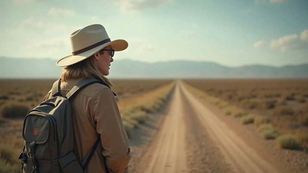 A traveler exploring a picturesque landscape with a backpack