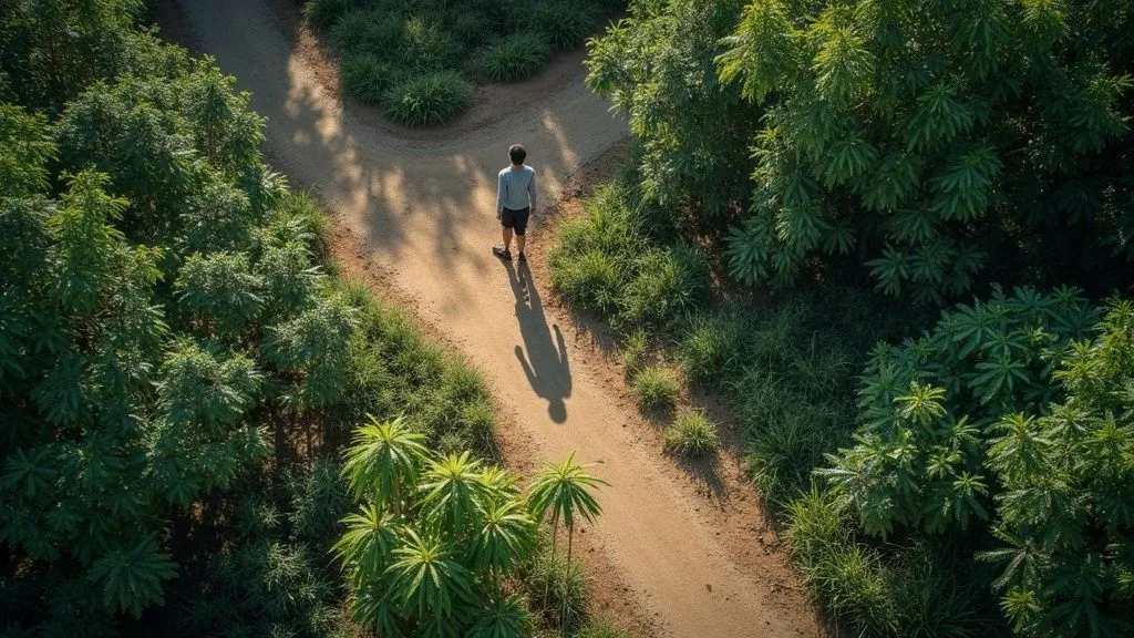 An eco-friendly traveler exploring lush nature